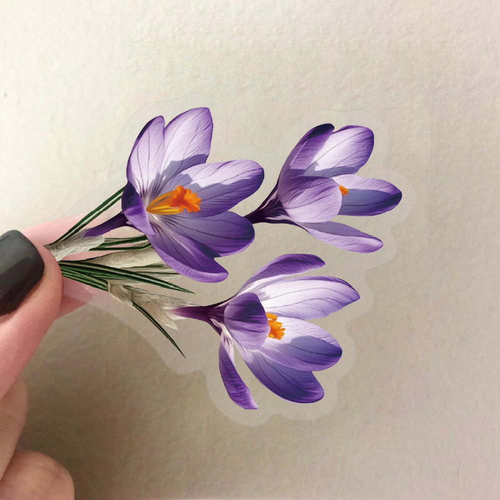 Wholesale 50pcs/pack Transparent Cartoon Purple Flower Sticker Pack Waterproof Transparent PET Hand Account Material Decorative Guitar Notebook